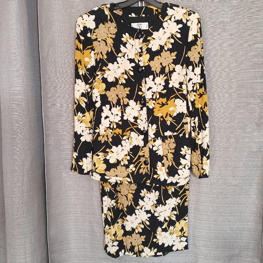 Valentino Floral Silk Skirt Suit Set